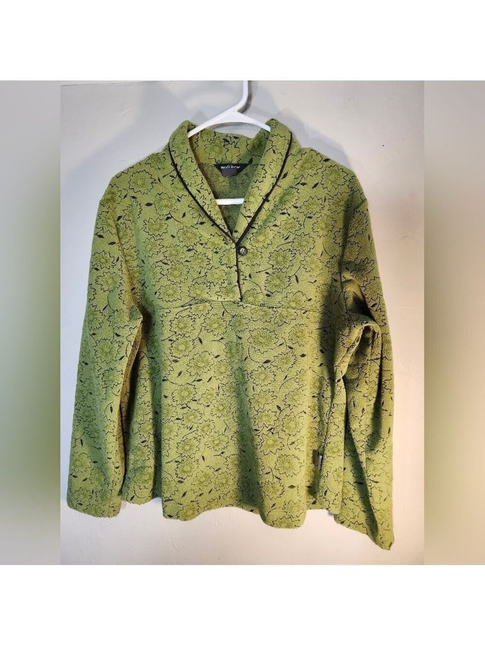 Woolrich Green Textured Floral Vtg Pullover Top Sz L